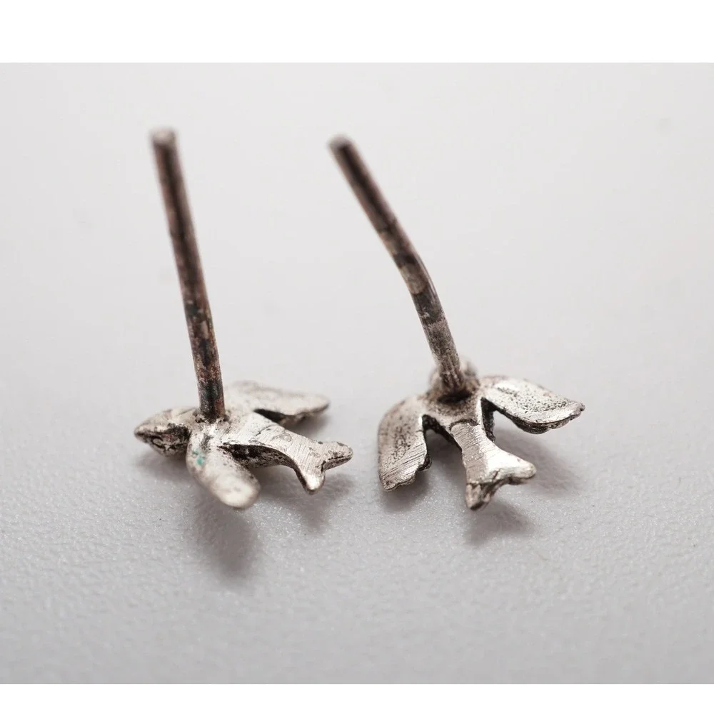 Sterling Silver Bird Stud Earrings Small Swallow Sparrow Nature Jewelry